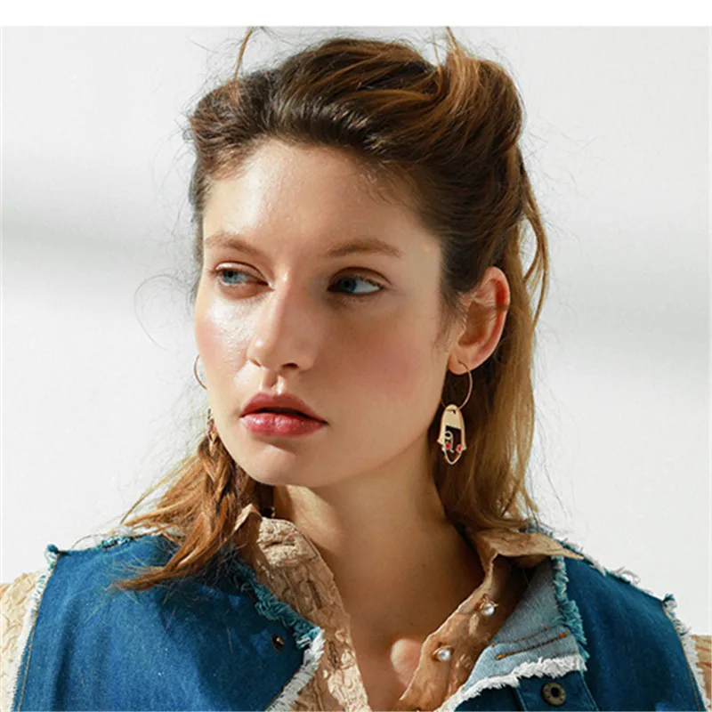 Fashion Jewelry Fun Creative Funny Short Hair Face Earrings In
