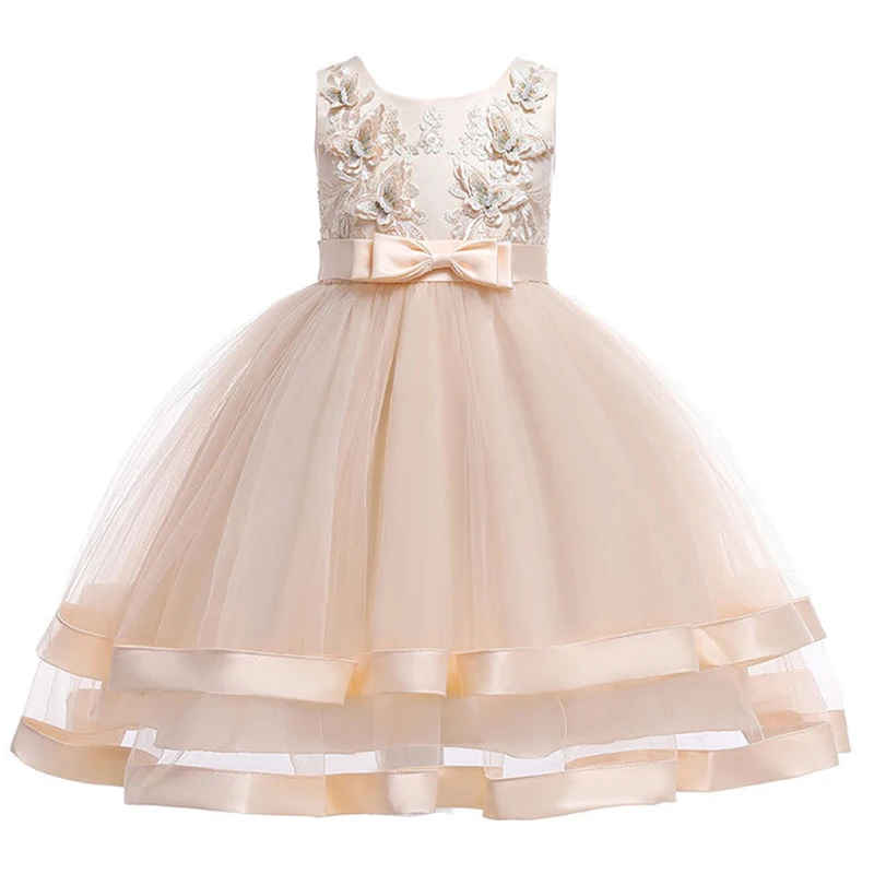 

Summer Lovely Kids Dresses Girls Flower Embroidery Tutu Kids Clothing Beading Girls Dresses for Children Princess Party Dress