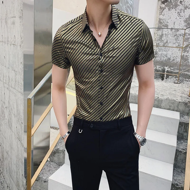 Summer Men Shirt Fashion 2019 Short Sleeve Striped Shirts For Men Slim ...