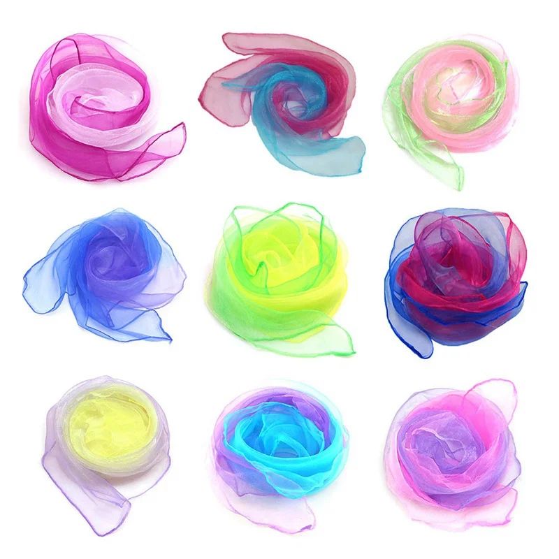 

New Design Newest Gradient color Silk Scarves For Children's Gift DIY For Kid Dance Performance Toy