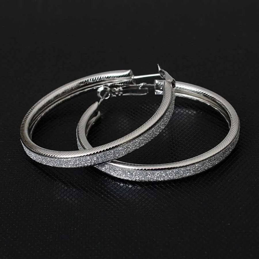 

Party Earings Fashion Jewelry Exaggerated Alloy Frosted Hoop Earrings Jewelry Silver Earrings Brincos 2018 Free Gifts