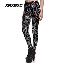 Новое поступление 3760, сексуальная девушка Хэллоуин черный призрак череп летучая мышь крест печатных эластичный Фитнес полиэстер женские Леггинсы спортивные брюки