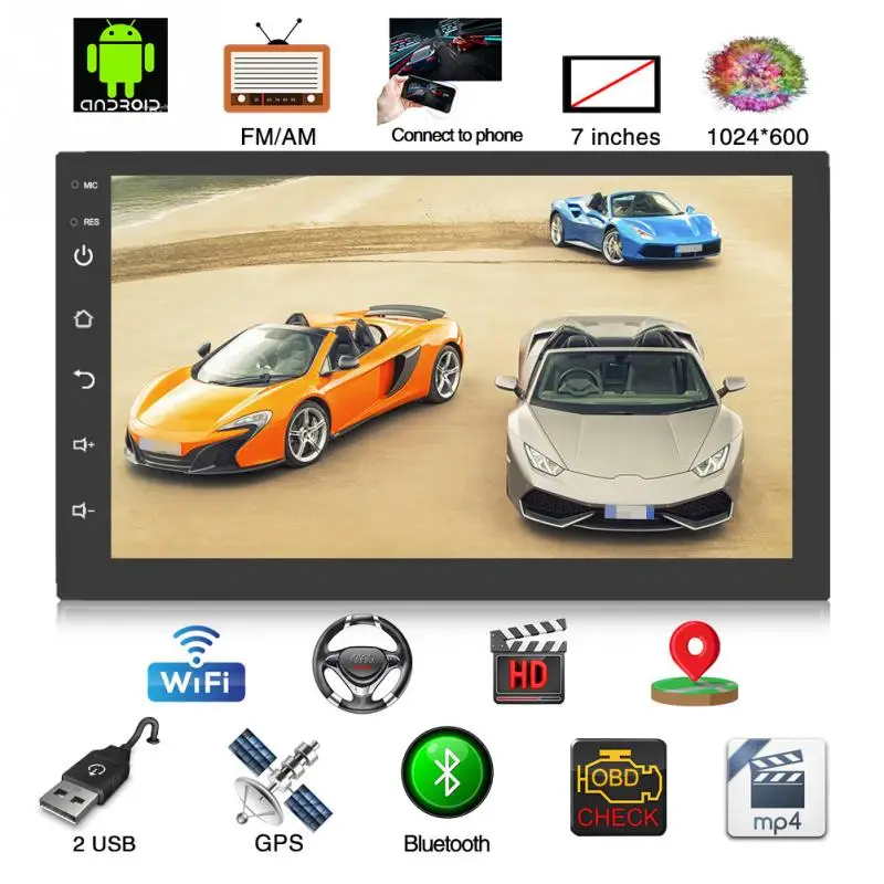 

7 Inch 16GB 8802 8217 Bluetooth4.0 GPS MP5 Car Video Player Support Google Map Android6.0 DVR FM AM USB RCA Mic 802.11b/g/n WiFi