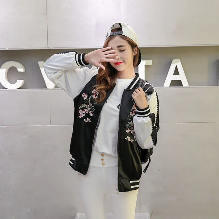Bomber jacket women Basic Coat Sukajan Floral Embroidery Loose Baseball Coat Jacket Hip Hop Baseball Jacket