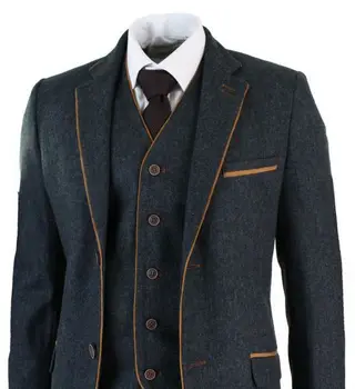 Skup New Arrival Szary Wykończenia Tweed Mężczyzn Garnitur Slim Fit 3 Kawałek Smokingu Niestandardowe Garnitury ślubne Groom Prom Blazer Terno Masculino Garnitur Dla Człowieka