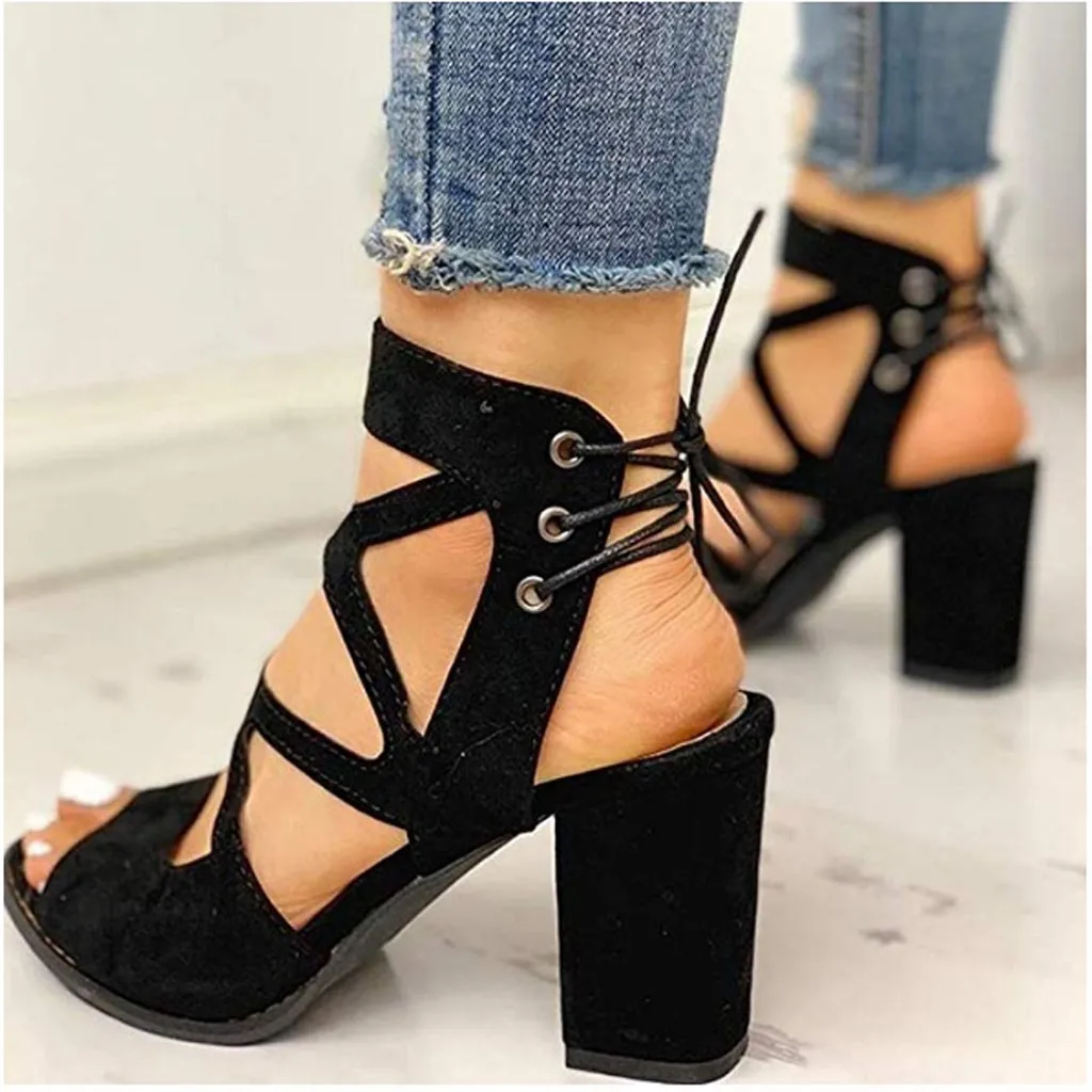 

Women's Back Cross Strap High Heel Thick Fish Mouth Sandals Hollow Casual Shoes sandalias mujer 2019 buty damskie ayakkabi 35-43