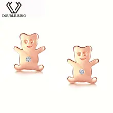 DOUBLE-R 0,01, серьги с бриллиантами, серебро 925 пробы, хорошее ювелирное изделие для женщин, серьги в виде медведя, ювелирные изделия с бриллиантами