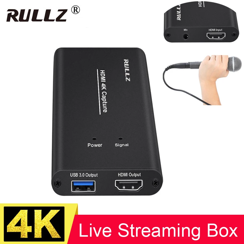 4K 1080P 60FPS USB 3,0 видео игра Захват карты запись коробка, HDMI пройти к ТВ с микрофоном в для PS4 телефон ПК Facebook OBS прямая потоковая передача