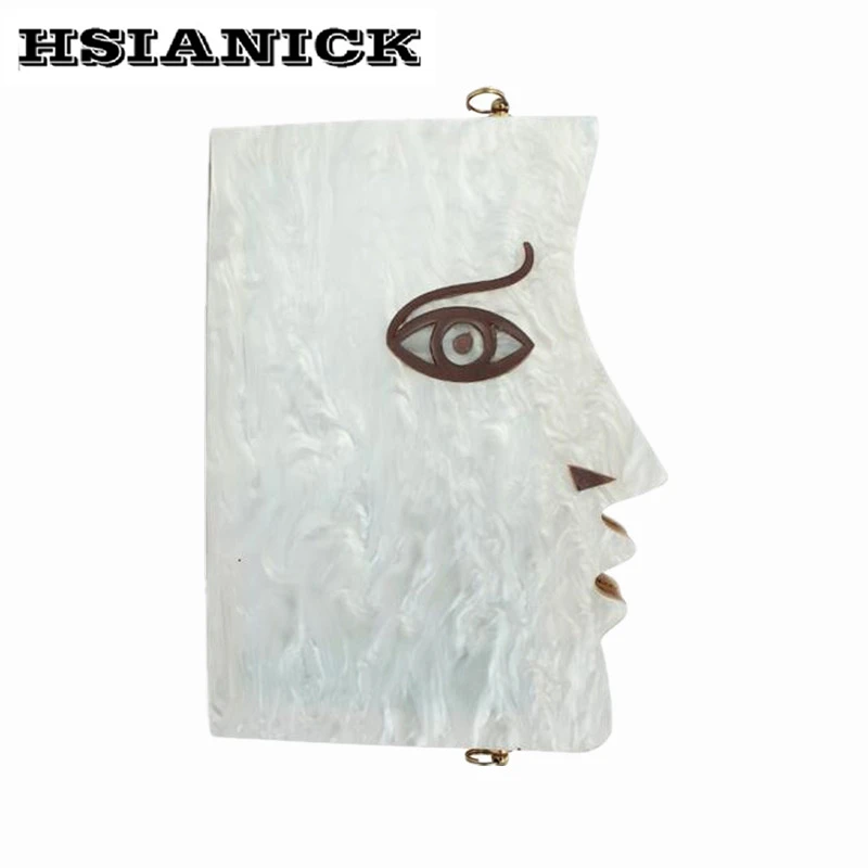 

2019 Women New Fashion Wood Acrylic Face Design Bolsas Handbag Messenger Shoulder Bag Party Dinner Evening Bags Clutch Handbags