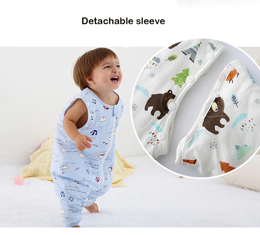 Split Leg Design Baby Sleeping Bag Long Detachable Sleeves Warm Sleeping Bags Sack Thick Winter Autumn Toddler Anti-kick Pajama