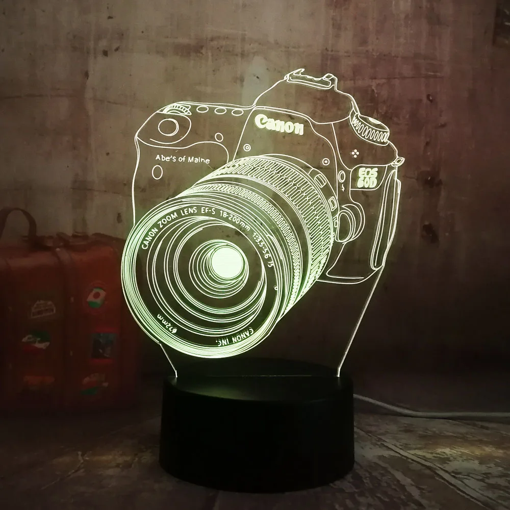 Lustre Cool 3D Camera USB LED Lamp Decoration Home Kids Sleep 7 Color Change Night Light Illusion Bedroom Table Desk Lamp Gift