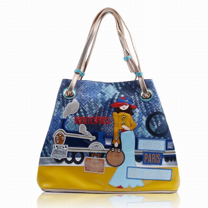 

Women Leather Patchwork Embroidery Shoulder Bags Female Handbags Totes Braccialini Fashion Beach Bag Exquisite Female Bag