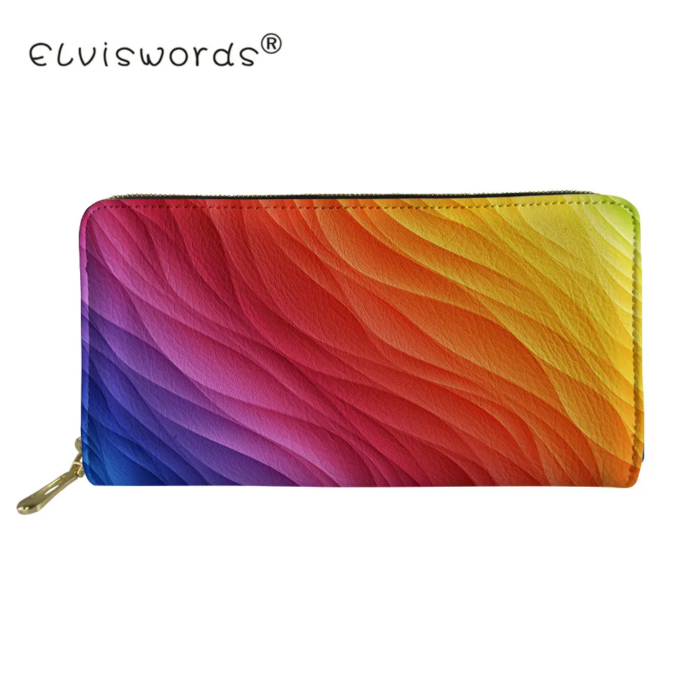 

ELVISWORDS Women Clutch Wallet Leather Long Wallet Cute Female Ladies With Zipper Girls 3D Rainbow Purse Coin Purse for Travel