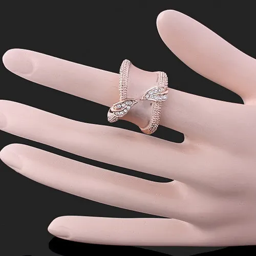 

825 Summer Style two Leaf design Rose Gold Color Rings With Crystals Best Gift For Women Party ring beauty rings for women