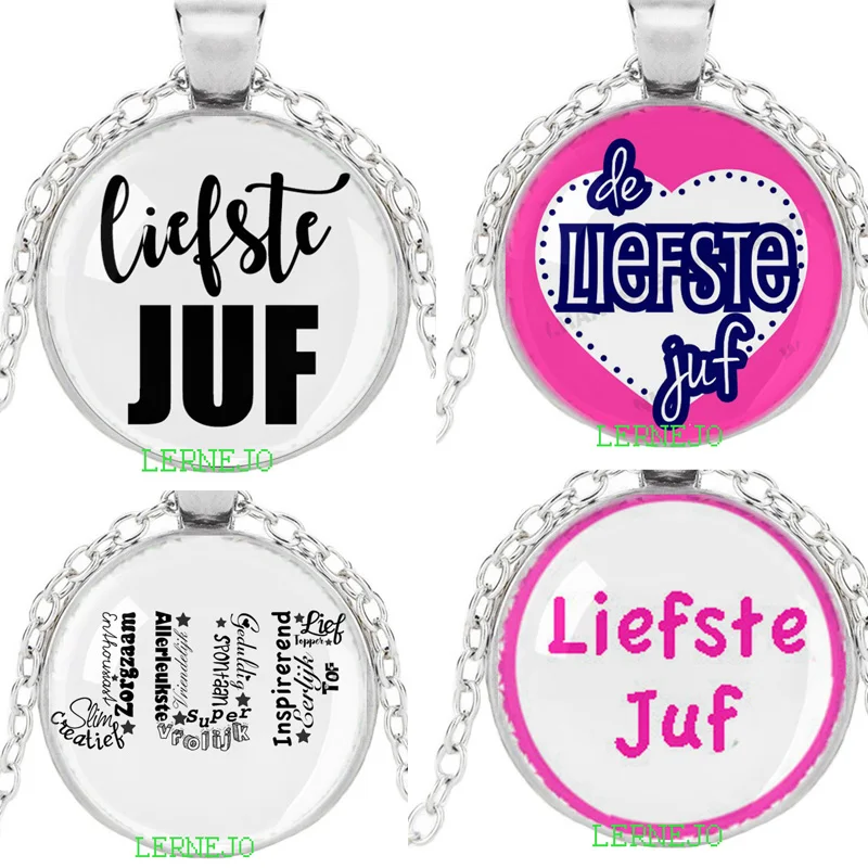 VOOR DE Liefste Juf leukste Meester Glas Ketting Ожерелье Подвеска крутящий момент bedankt juf подарок
