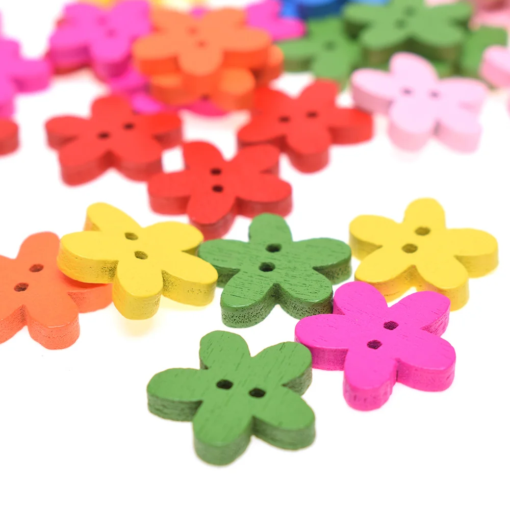 

Wood Sewing Buttons Scrapbooking DIY Supply Flower 2 Holes Color At Random 14 x 15 mm, 100 PCs New Drop Shipping