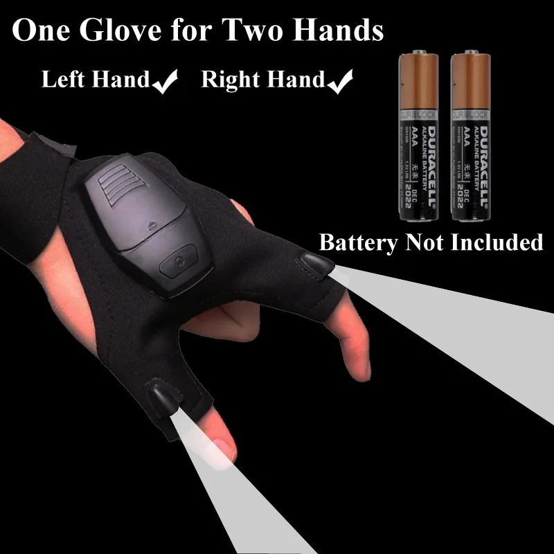 

Night Fishing Gloves with LED Light Hand Free Torch Waterproof Repairing Tool Lamp brightness Led lite Outdoor AAA battery