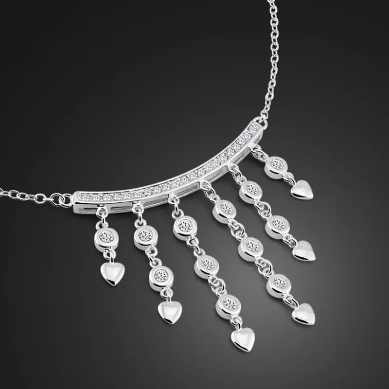 

High Quality Fashion Sterling Silver Wedding Accessories Necklace Solid 925 Silver Fringed Necklace Woman Charm Silver Jewelery
