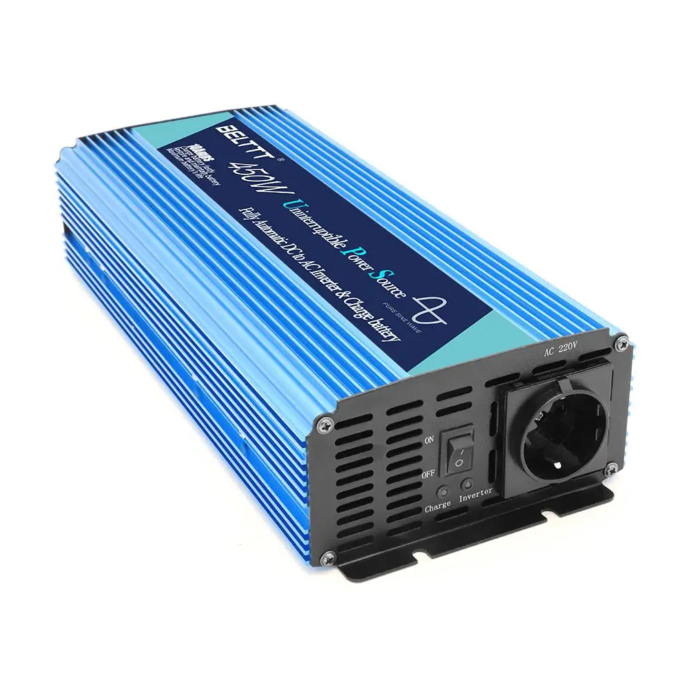 

Free Shipping dc to ac power inverter European socket pure sine wave DC12v AC220V 450W with charger 10A
