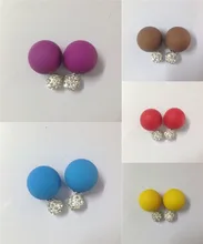 New Fashion jewelry double sided full rhinestone 16MM pearl Frosted matte stud earring gift for women girl mix color wholesale