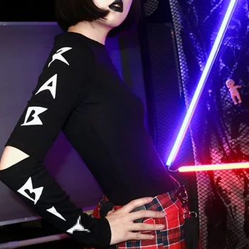 

Dark Souls Cut Out Letters Sleeve Black T-Shirt Top for Female