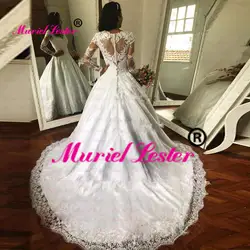 Vestidos De Noiva Белый одежда с длинным рукавом Роскошные невесты свадебное платье плюс размеры бисер бальное платье c аппликациями платья для