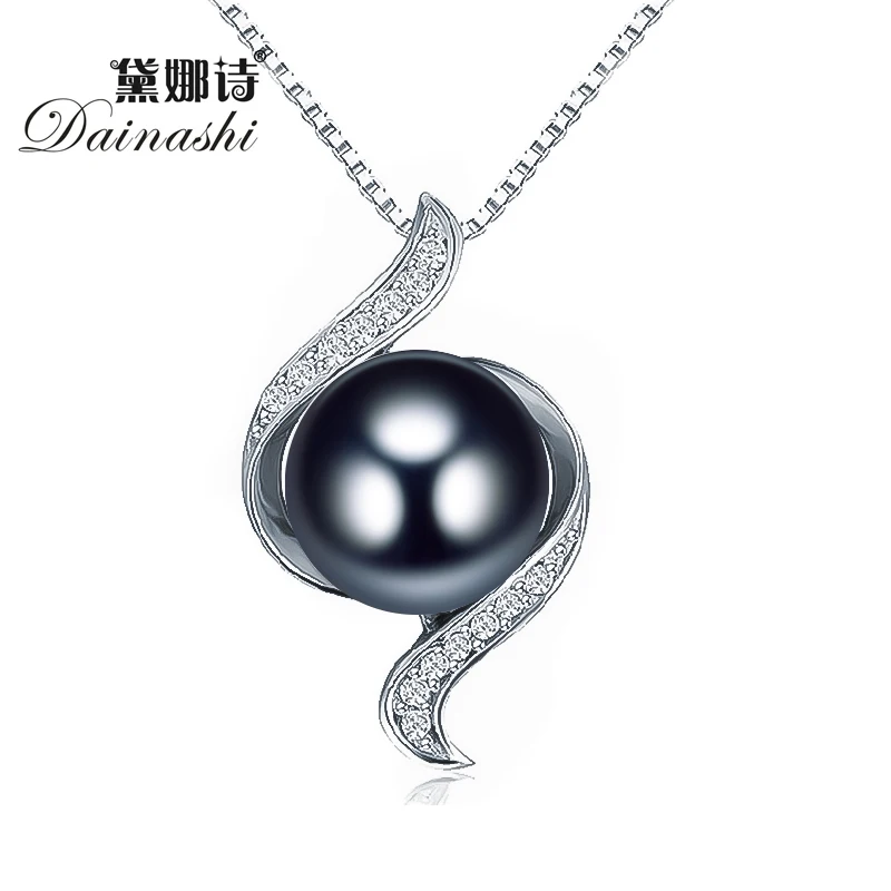 

Dainashi women black bread round natural freshwater pearl trendy pendant with 925 sterling silver for bridal women