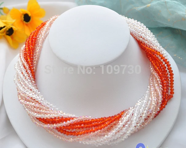 

Jewelr 003411 15row 18" 4mm red pink clear faceted crystal rainbow necklace