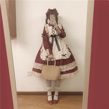 

Opera ~ Classic Long Sleeve Cotton Lolita Dress with Lace Apron