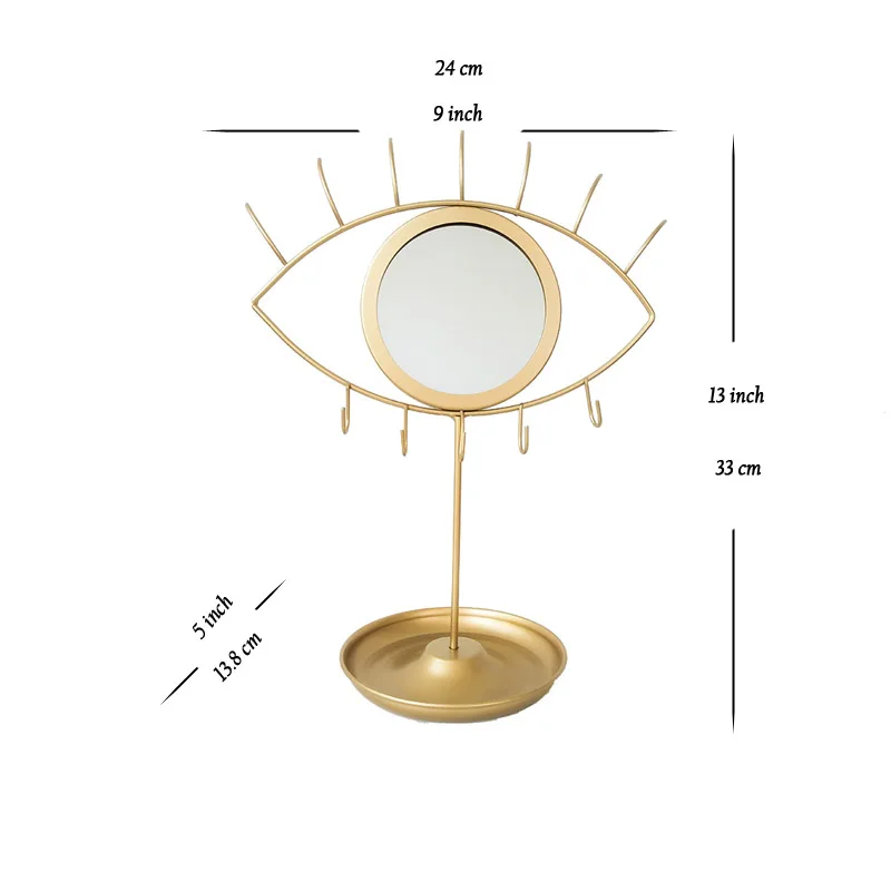 Перепелиное креативное зеркало для макияжа в форме глаз/кролика, скандинавский стиль, золотая отделка, декоративное зеркало, с ювелирным крюком, лоток для хранения