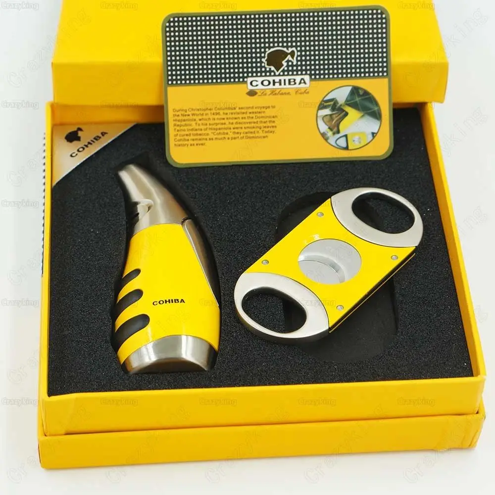 Free Shipping COHIBA Yellow & Silver Metal Torch Jet Flame Cigar