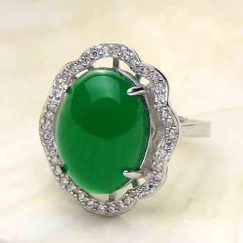 

Jinwateryu fashion Jewelry 925 silver ring green Natural chalcedony rings resizable size rings weddings rings