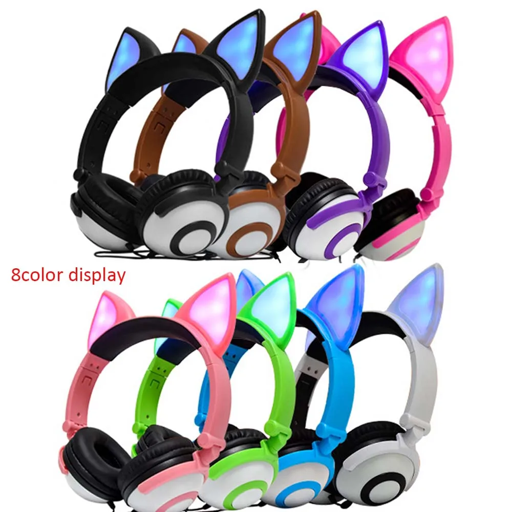 JINSERTA Cute Kids Headphone Glowing Ear Headset with 3 5mm Audio Jack for Children Cat Headphones Christmas Birthday Gift