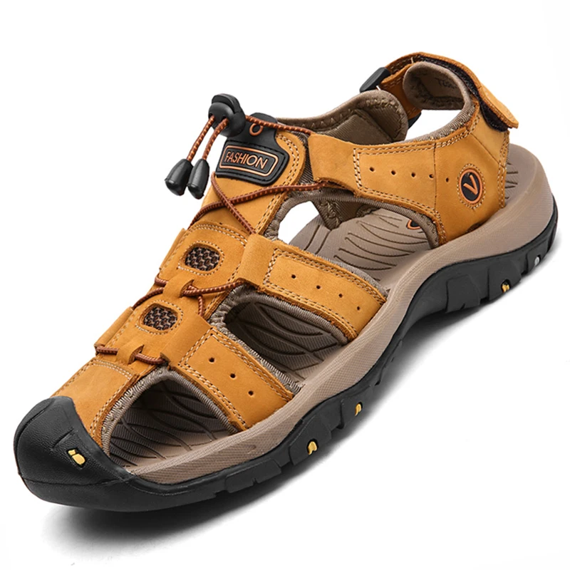 

2019 Fashion Quality Genuine Leather Men Roman Sandals Mesh Soft Fisherman Summer Casual Shoes Men Beach Sandalias Men Shoes