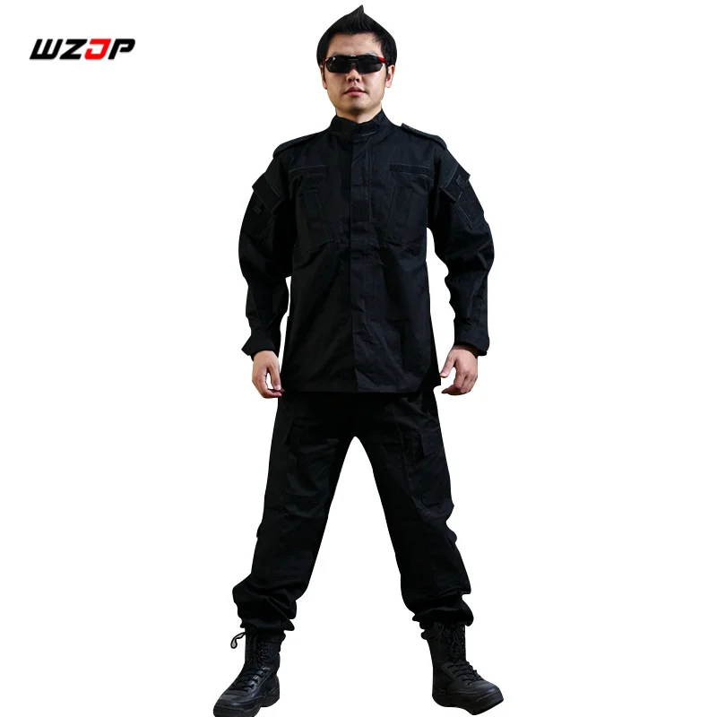 

WZJP Army Military Tactical Uniform Shirt + Pants Black Combat Uniform US Army Men's Clothing Suit Airsoft Hunting Suit