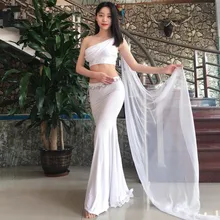 Новое поступление, корейский дизайн, 2 предмета, Женский костюм для восточных танцев с рукавами-крылышками, сказочный танец живота, Модальная одежда, командный танец белого цвета