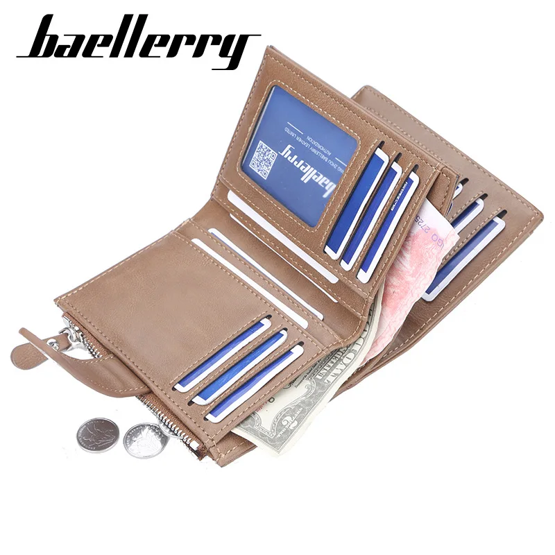 2024 Baellerry Men Wallets Fashion Short Desigh Zipper Card Holder Men Leather Purse Solid Coin Pocket High Quality Male Purse 3