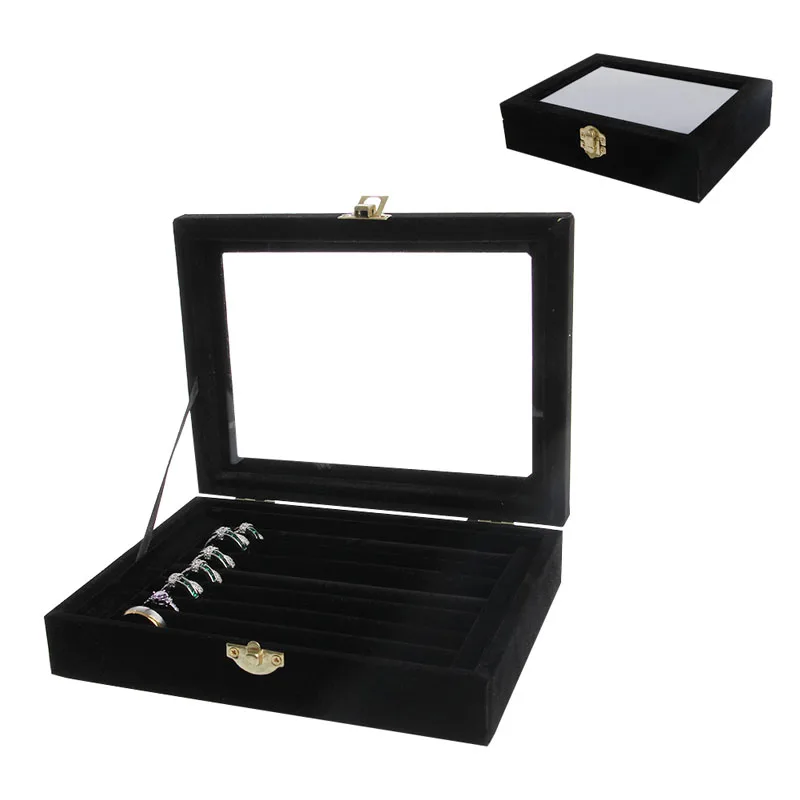 

Velvet Jewelry Organizer Cufflinks Display Holder Earring Ring Box Showcase Tray