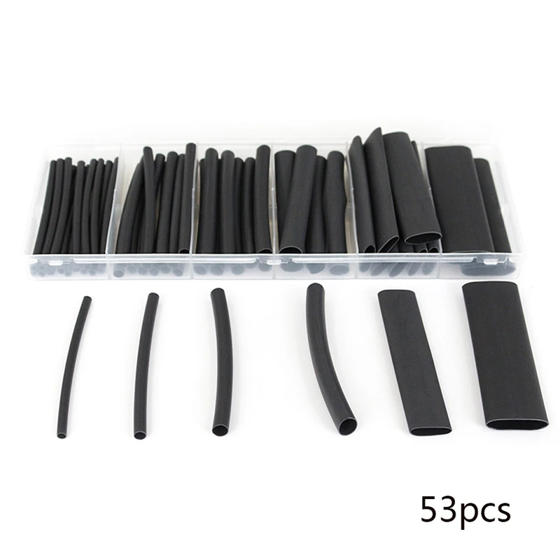 Car Heat Shrink Tubing Sleeving 53Pcs Black 31 Halogen Free Environmental Protection Flame