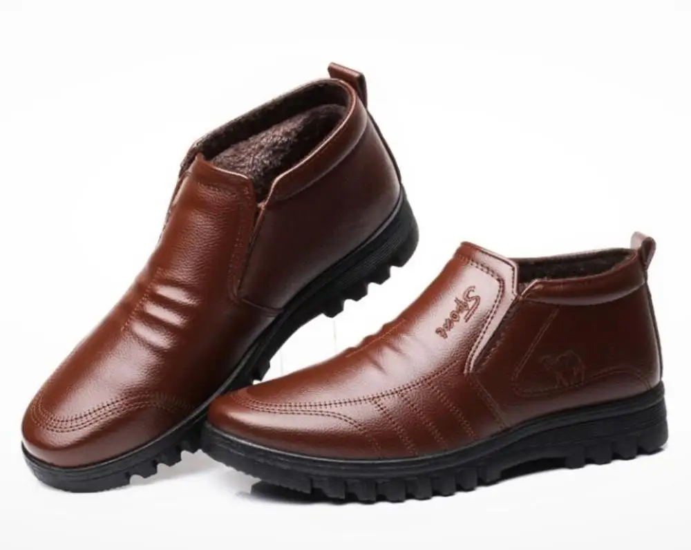 Роскошные Брендовые мужские зимние ботинки; теплые плотные мужские Ботильоны; модная мужская деловая офисная официальная кожаная защитная обувь