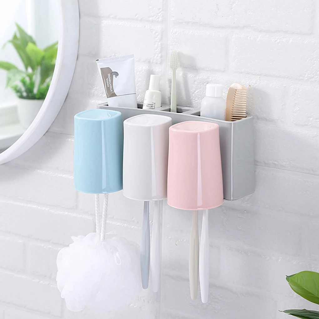 Suction Wall Hanging Mouthwash Toothbrush Rack Set Bathroom Toothpaste Brushing Cup Holder