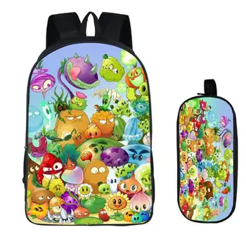 

Plants vs. Zombies 2PCS/Set with Pencil Case Student Backpacks Printing Children School Bags For Boys Kids Bag Support Costomze