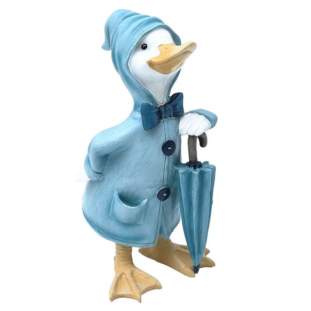 Nordic Resin Cute Duck with Umbrella Ornaments Blue Duck Miniature