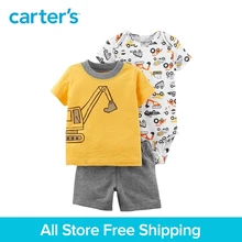 3pcs clothing sets truck print tee bodysuits French terry shorts Carter’s baby boy soft cotton Spring Summer 121I399