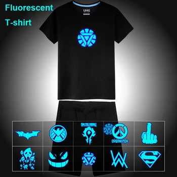 

New Summer Neon Fluorescent Iron Man Energy Avengers Printed Casual Cotton Kids T Shirt Tees Men Sets T-shirt Shorts Pants