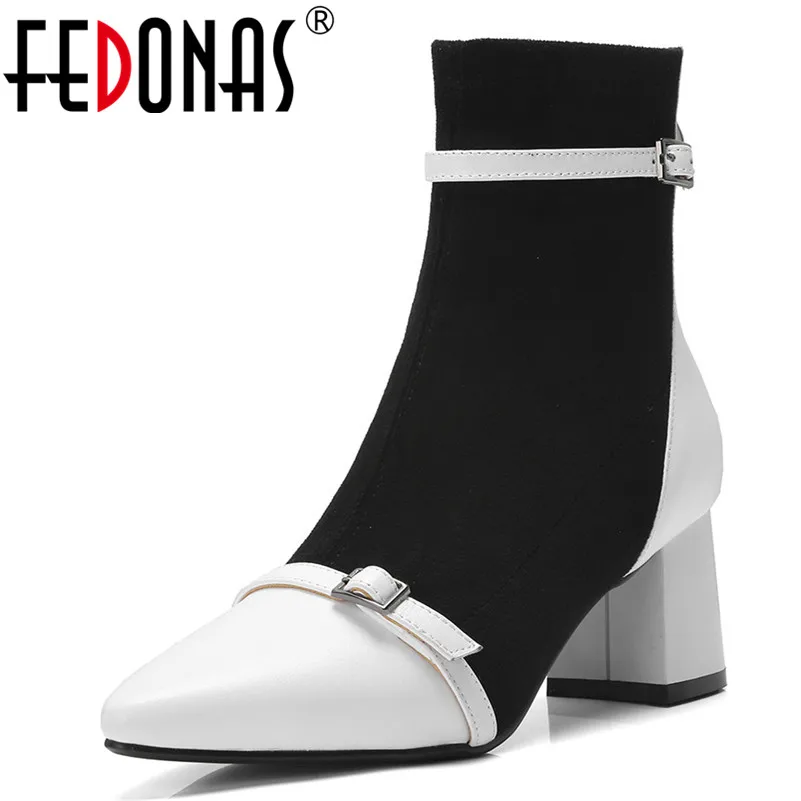 

FEDONAS Fashion Brand Ankle Boots Square Toe Warm Autumn Winter Martin Shoes Woman Sexy Patchwork Short Office Pumps Boots