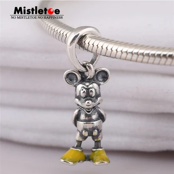 

Mistletoe 925 Sterling Silver Classic Mickey Pendant, Yellow Enamel Fit European Bracelets Jewelry