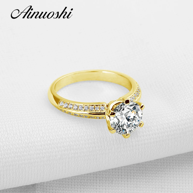 

AINUOSHI 2 Carat Round Cut Gold Ring 10k Pure Solid Gold Engagemengt Rings Anelli Donna Brilliant Lover Anniversary Gift Ring