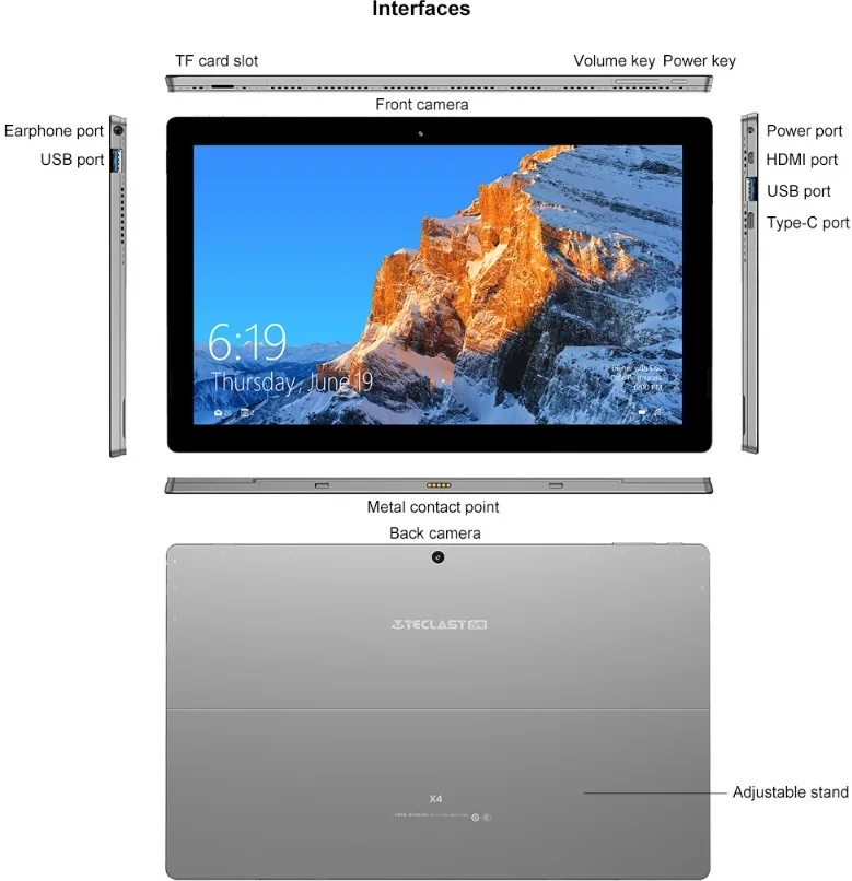  Teclast X4 2 in 1 Tablet PC Laptop 11.6' IPS Windows 10 Celeron N4100 Quad Core 8GB RAM 256GB SSD 5