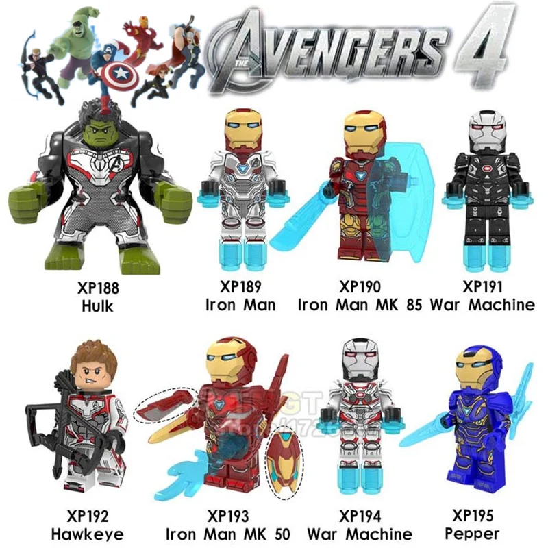 

Avengers 4 Endgame Iron man MK85 Hulk MK50 pepper KT1026 War Marchine Hawkeye Building Blocks Bricks toys for children gifts